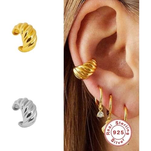 Aide 925 Sterling Silver Gold Clip Earrings For Women Minimalist Niche Twist Ear Cuff No Piercing Earring Jewelry Pendientes
