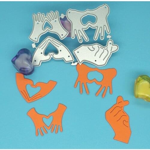 4 types of metal cutting die with heart gesture for DIY scrapbooking, card making, photo album decoration, embossing crafts