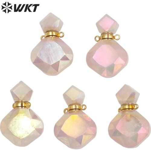 WT-P1675 WKT New Natural gemstone rose quartz Aura perfume bottle jewelry pendant lady elegant small charm stone perfume bottle
