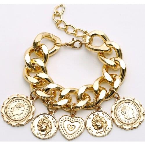 Fooderwerk Jewelry Personality Exaggerated Geometry Punk Bracelet For Women Retro Embossed Pendant Generous Wild Bracelet