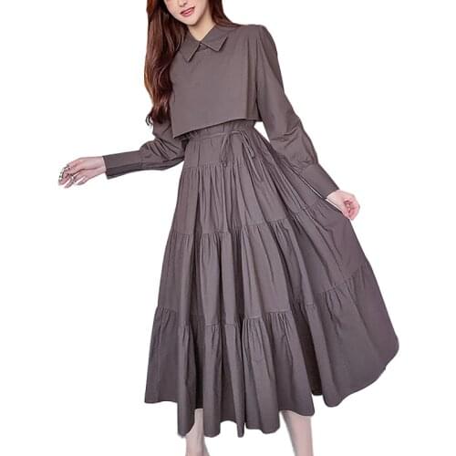 2020 Summer Autumn Long dress Korean Elegant Pleated Dress With Belt Women Sweet Casual Plus Size A-Line Dresses