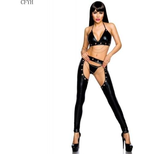 Lady Sexy Lingerie PVC Hollow Out Latex Women Catsuit Wetlook Open Crotch Costume Erotic Sexy Catsuit Adult Bodysuit Club Wear