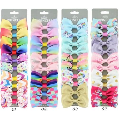 10 Pcs/Set 2.75 Inch Printed Ribbon Hair Bows for Girls Lovely Cartoon Unicorn Hairpin Barrettes for Kids Clips Hair Accessories