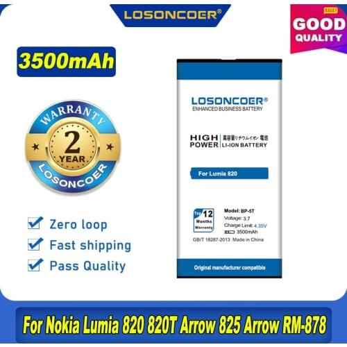 100% Original LOSONCOER 3500mAh BP-5T BP5T For Nokia Lumia 820 Battery 820T Arrow 825 Arrow RM-878 820T 820.2
