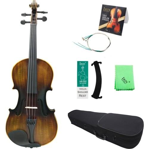 4/4 Vintage Glossy Acoustic Violin Basswood Panel Mapel with Bag Shoulder Rest Violin Bridge String Cleaning Cloth