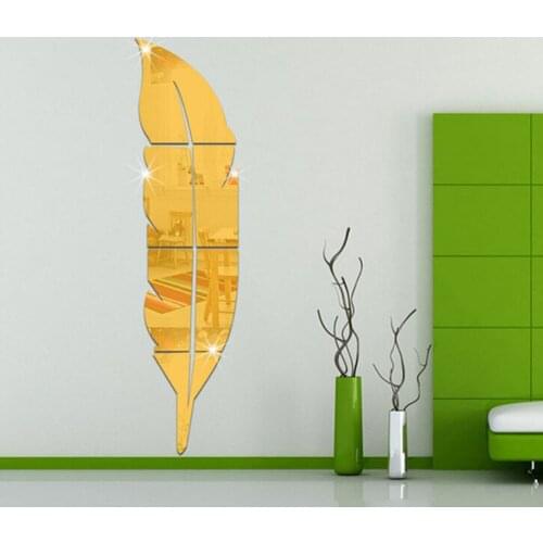 Acrylic Feather 3D Mirror Wall Stickers DIY Plume Mirror for Living Room Bedroom Home Art Decal Mural Wall Decoration