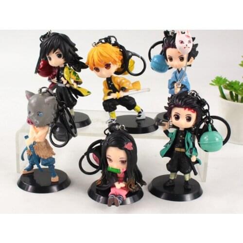6pcs/set 6-9.5cm Demon Slayer Kimetsu No Yaiba Q Version Figure Toy Tanjiro Inosuke Zenizu Kamado Agatsuma PVC Cartoon Keychains