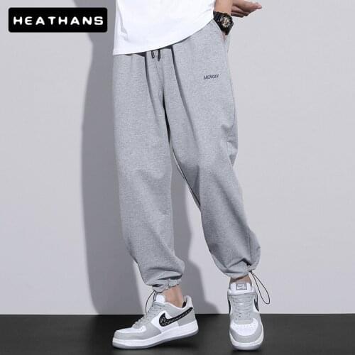 Spring Summer New Sweatpants Mens Casual Ankle Length Pants Male Korean Loose Mid Waist Solid Color Basketball Pencil Trousers