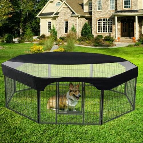 Dog Playpen Top Cover Rain-proof Breathable Reusable Fabric Half-mesh Half-fabric Fastener Tape Pet Playpen Cover for Sun-proof