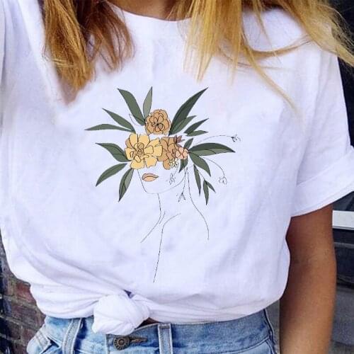 Women Graphic Spring Summer Floral Flower Trend Style Cute Fashion 90s Girl Lady Print Female Clothes Tops Tees Tshirt T-Shirt