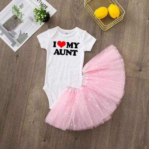 I Love My Aunt Toddler Girl Cute 2pcs Romper Set Infant Lovely Tulle Tutu Skirt + Short Sleeve Jumpsuit Baby Girls Sets