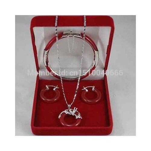 Hot sale >>>Real natural jade pendant necklace earring bracelet set +NO box