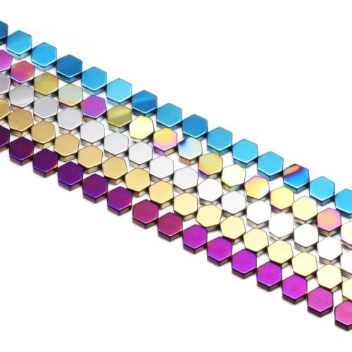 Natural Stone Faceted Beading Hexagon Shape Plating Hematite Beads DIY Elegant Necklace Bracelet Jewelry Making