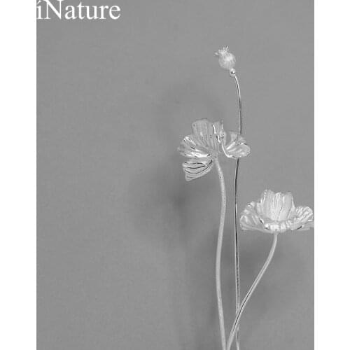 INATURE 925 Sterling Silver Fashion Personality Poppy Flower Brooch Bag Clothes Lapel Pin for Women Jewelry Accessories