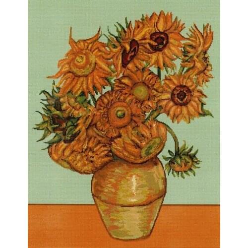 Customized Needlepoint Sunflowers Embroidery Cross Stitch Patterns Free with 100% Cotton Flosses & Free Shipping for Wall Decor