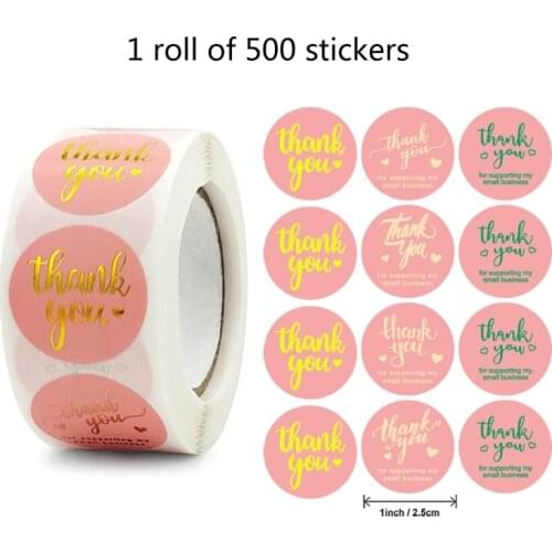 K92C 500 Pcs/1 Roll Pink Thank You Label Stickers Decor Craft Per Roll Stationery Adhesive Sealing Baking Paper Stickers Label