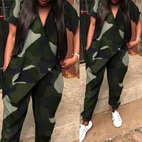 Summer Casual Rompers ZANZEA Women Camouflage Overalls Fashion V Neck Short Sleeve Pockets Long Jumpsuits Female Harem Pants