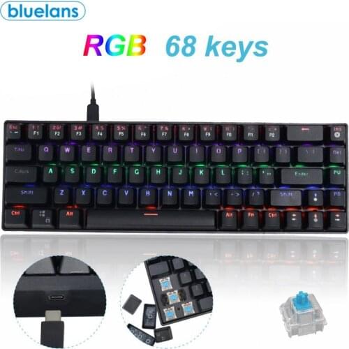 DK68 Mechanical Keyboard Blue Axle Mixed Backlight Waterproof 68 Keys Type-C Mini Wired Keyboard for Computer