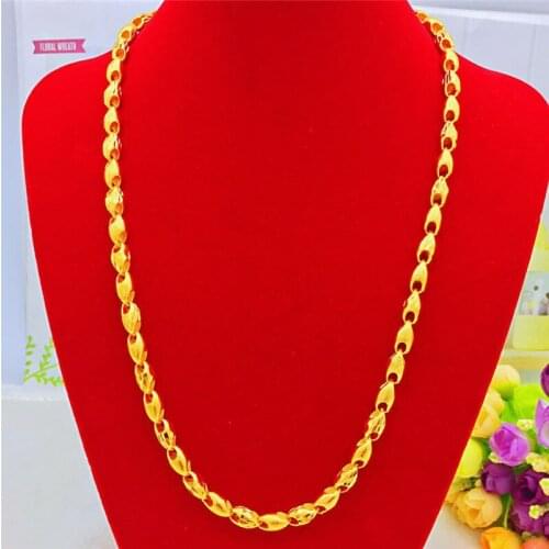 FASHION LUXURY 14K GOLD MENS WEDDING NECKLACE YELLOW GOLD SUNFLOWER SEED CHAIN NECKLACE 60CM FINE JEWELRY ANNIVESARY GIFTS MALE