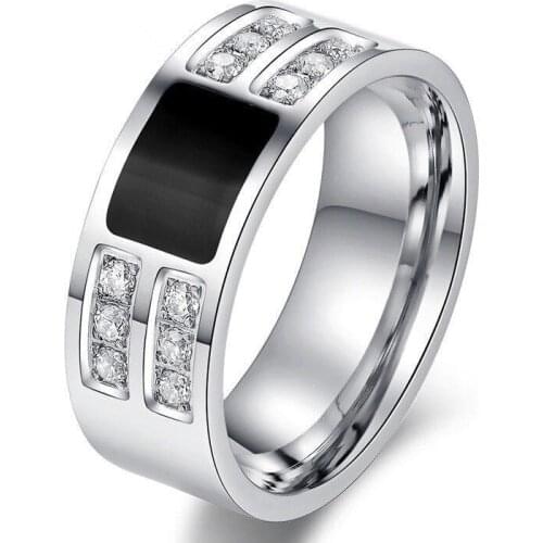 Fashion Titanium Ring For Men Ring Black Silver Color Zircon For Party Ring