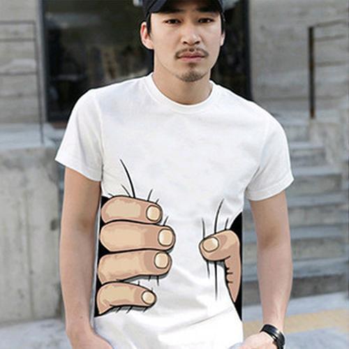 2020 New Mens Fashion Summer 3D Big Hand Print Round Neck Short Sleeve White T-shirt Hot Halloween Costumes