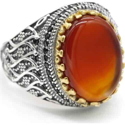 Hot Mens Ring S925 Sterling Silver Jewelry Ring Turkish Silver Ring Inlaid Ocean Onyx Stone Black CZ Ring Good Price Sale