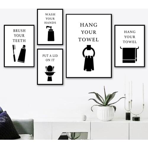 Wall Art Toothbrush Towel Toilet Canvas Painting Nordic Minimalist Posters And Prints Pictures Bathroom Scandinavian Home Decor