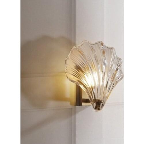 Nordic minimalistic full copper modern light luxury shell wall lamp living room background wall aisle childrens room light