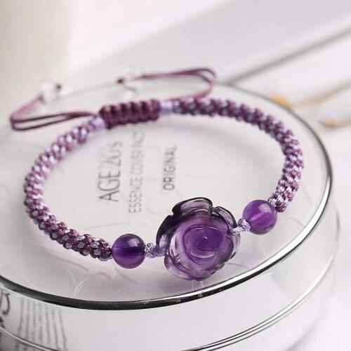Wholesale Purple Natural Crystal Hand Weaving Flower Beads Bracelet For Women Present Bangle Ethnic Fashion Jewelry JoursNeige
