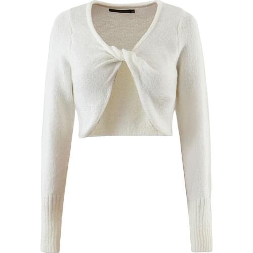 Fall long sleeve top korean fashion knitted sweater sexy vintage v neck sweater cute cropped sweate criss cross Winter white