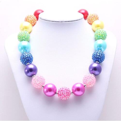 MHS.SUN Fashion Girls Baby Chunky Colorful Beaded Necklace 2Pcs/lot Rainbow Rhinestones Jewelry Choker Necklace For Gift