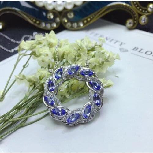 New natural tanzanite gemstone collarbone necklace for beautiful women jewelry natural gem real 925 silver pendant festival gift