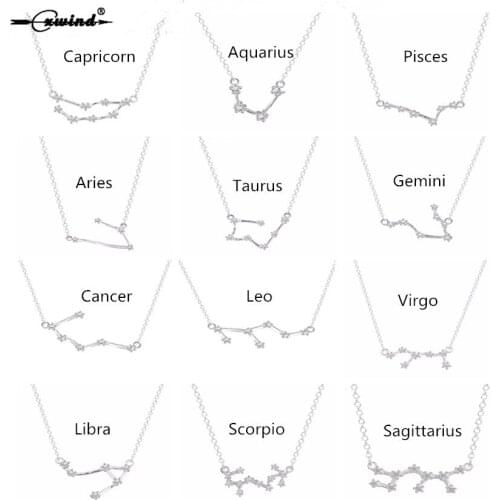 Cxwind New Twelve Constellations Pendant Necklace Charm Cubic Zircon Zodiac Signs Necklaces Girl Lover Birthday Gift chain colar