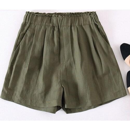 Casual Cotton Linen Shorts Femme Plus Size New Arrival Summer Arts Style Women Elastic Waist Loose Shorts All-Matched