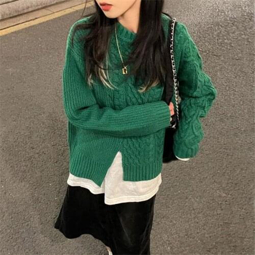 Retro pullover irregular sweater lazy style all-match sweater top