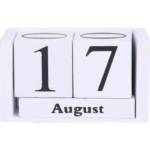 R9UA Vintage Wooden Perpetual Calendar Eternal Blocks Month Date Display Desktop Accessories Photography Props Home Office