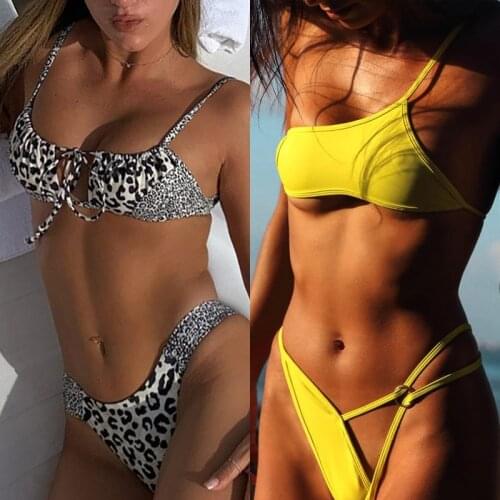 Rinabe Sexy Bikini Floral Print Biquini High Cut Bikini Set Hollow Out Swimsuit Women Bathing Suit String Bikinis Solid Swimwear