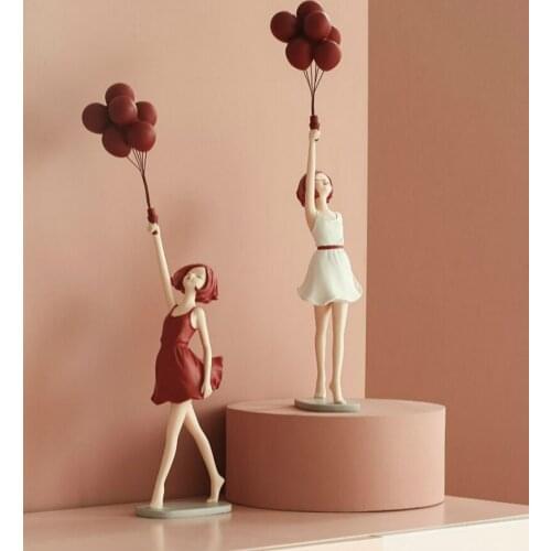 Luxury Creative Balloon Girl Statue Resin Figurine Office Home Decoration Desktop Decor Handmade Craft Sculpture Modern Art