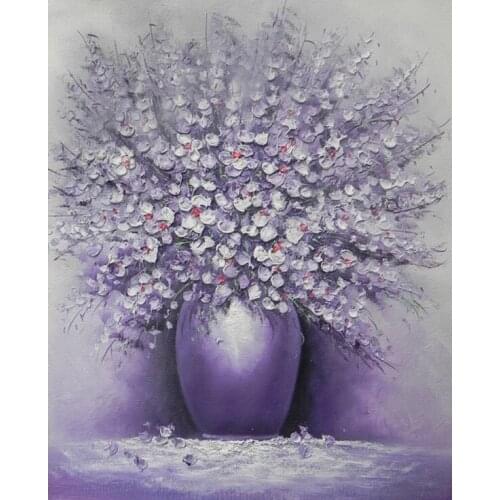 Hand Painted Abstract Modern Art Decor purple Flower Palette Knife Painting Oil Canvas Wall Art Picture For Home