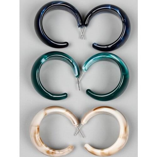 Japanese Korean Style Acrylic C Shape Stud Earrings for Women Girls Green Mottled Round Earrings Simple Fashion Stud Ear Jewelry