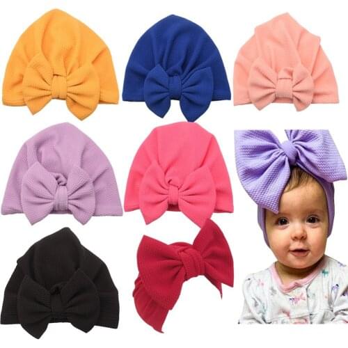 18PCS New Baby Beanies with bows Center Elastic Sleeve caps Cute Turban Head Wraps Fashion Hair Accessories Headwear