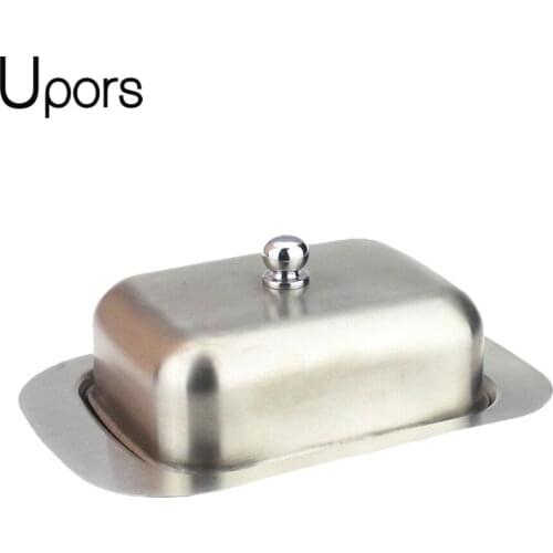 UPORS Butter Box with Easy to Hold Lid Stainless Steel Food Container Elegant Butter Dish Cake Dessert Bread Serving Tray Buffet