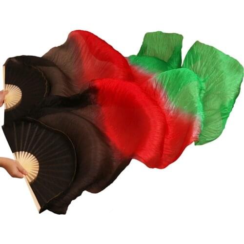 100% Real Silk/Imitation Silk Fan Belly Dance Fan Veils 1 Pair High Quality Handmade Dyed Silk Fans Belly Dance Accessories Fan