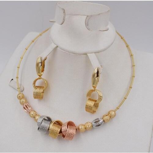 High Quality Ltaly 750 Gold color Jewelry Set For Women african beads jewlery fashion necklace set earring jewelry