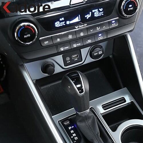 For Hyundai Tucson 2015 2016 2017 2018 Stainless Steel Dashboard Box Storage Cigarette Lighter Decoration Cover Trim Accessories