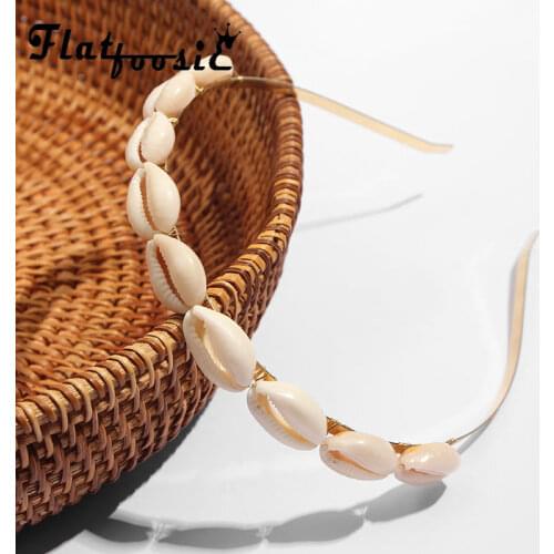 Flatfoosie Trendy SeaShell Headbands Beaded Hair Hoops for Women Bohemian New Statement Fashion Women Hair Hoops Jewelry Gifts