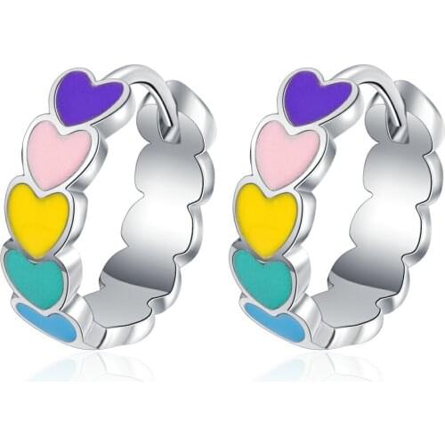 925 Sterling Silver Heart Charm Stud Earrings For Women Girls Wedding Party Fashion Jewelry Pendientes eh059