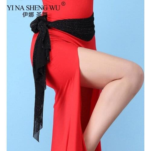 Women Belly Dance Belt Clothing Stretchy Long Waist Chain Oriental Dance Bellydancing Robe Accessory Hip Scarf Waist 3 Colors