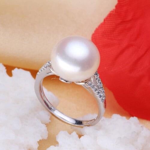 Women Gift word 925 Sterling silver real [bright pearl] authentic natural freshwater pearl, 12mm-13mm pearl ring, 925 silver adj