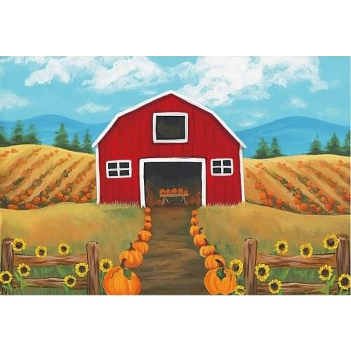 Golden Wheat Field Farm with Pumpkin Backdrop Photography Background Celebration Photo Booth Studio Decor